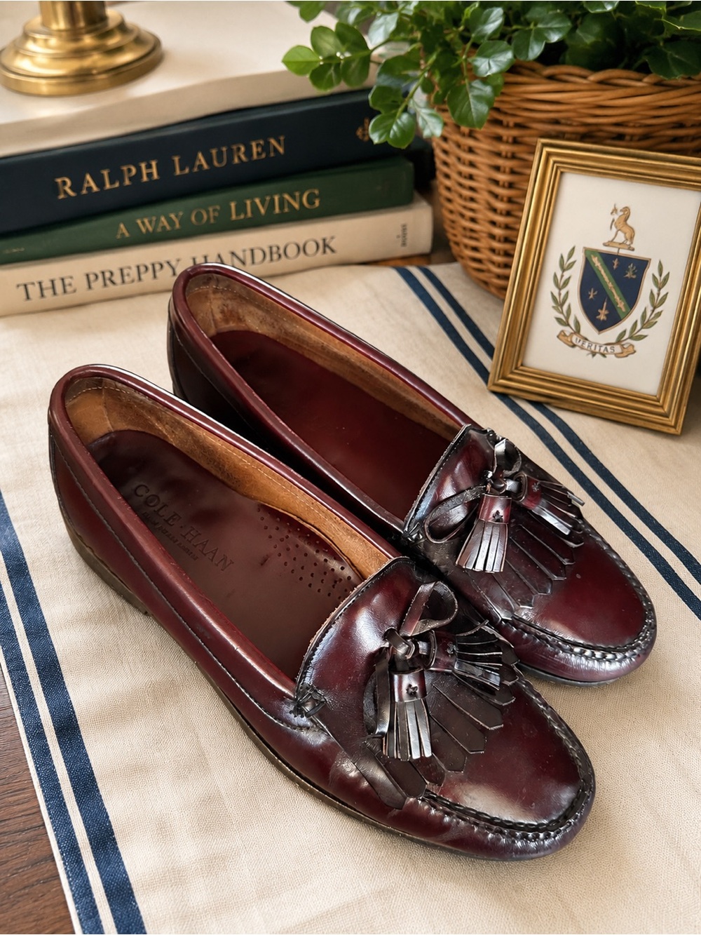 Cole Haan Men's Burgundy Leather Tassel Kiltie Loafers